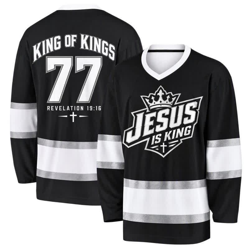 Christianartworkshop Jesus Is King Black Streetwear Hockey Jersey - 5XL - image 0