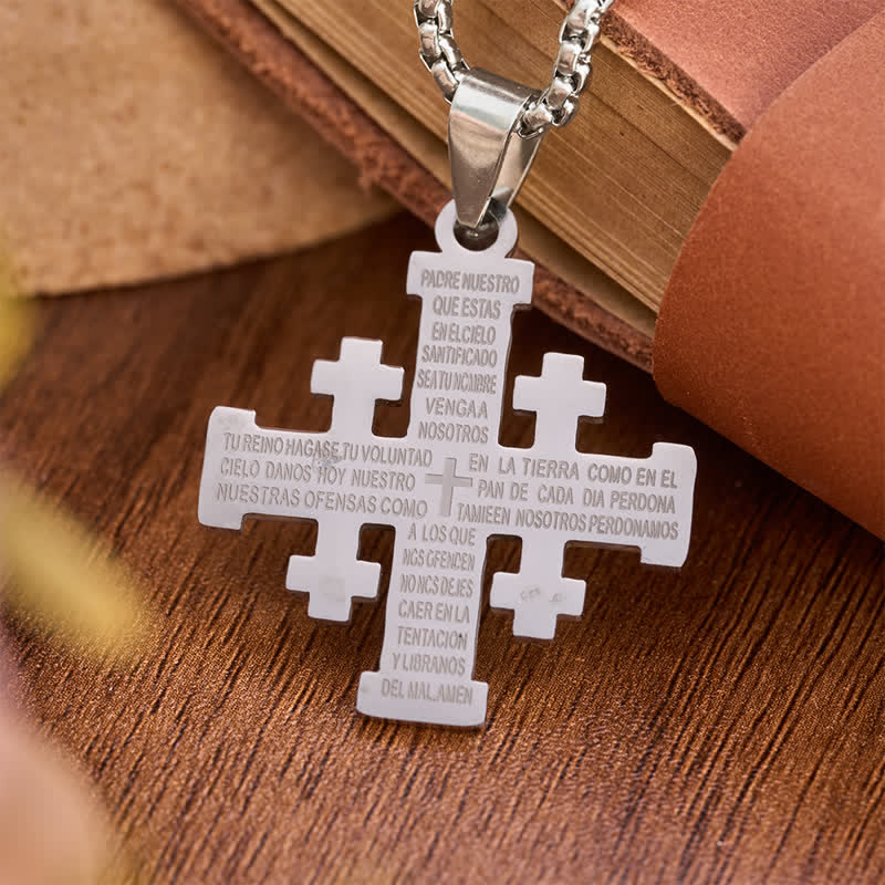 Christianartworkshop Modern Style Two-color Lord's Prayer in Spanish Jerusalem Cross Necklace: Faith For Every Moment - Silver(Spanish Prayer) - image 3