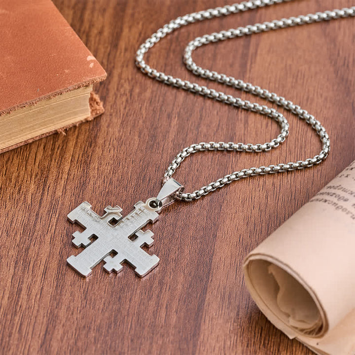 Christianartworkshop Modern Style Two-color Lord's Prayer in Spanish Jerusalem Cross Necklace: Faith For Every Moment - image 4