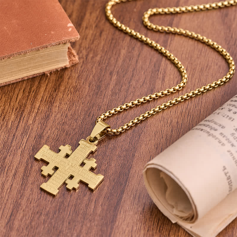 Christianartworkshop Modern Style Two-color Lord's Prayer in Spanish Jerusalem Cross Necklace: Faith For Every Moment - image 2