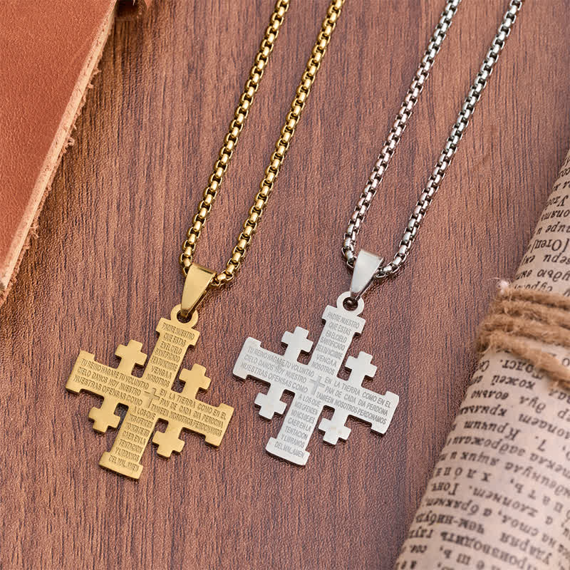 Christianartworkshop Modern Style Two-color Lord's Prayer in Spanish Jerusalem Cross Necklace: Faith For Every Moment - image 1