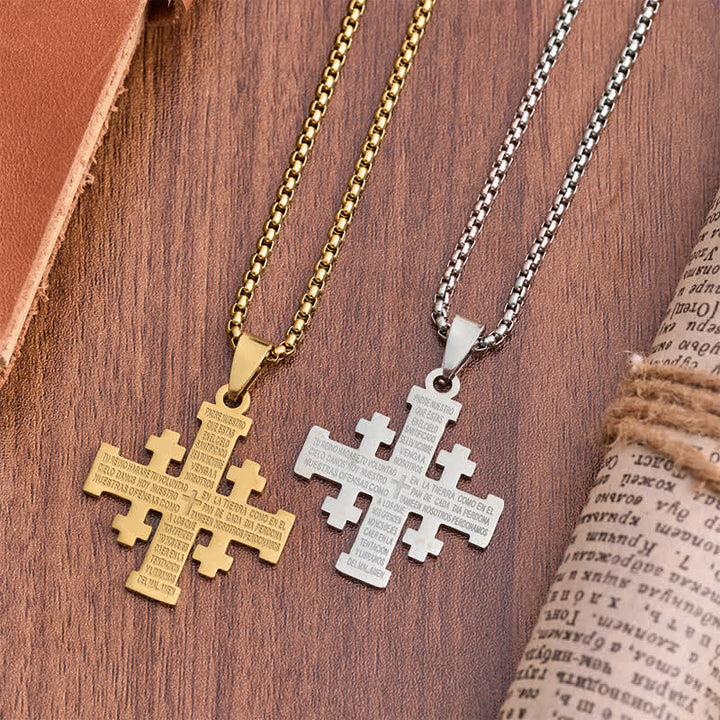 Christianartworkshop Modern Style Two-color Lord's Prayer in Spanish Jerusalem Cross Necklace: Faith For Every Moment - image 1