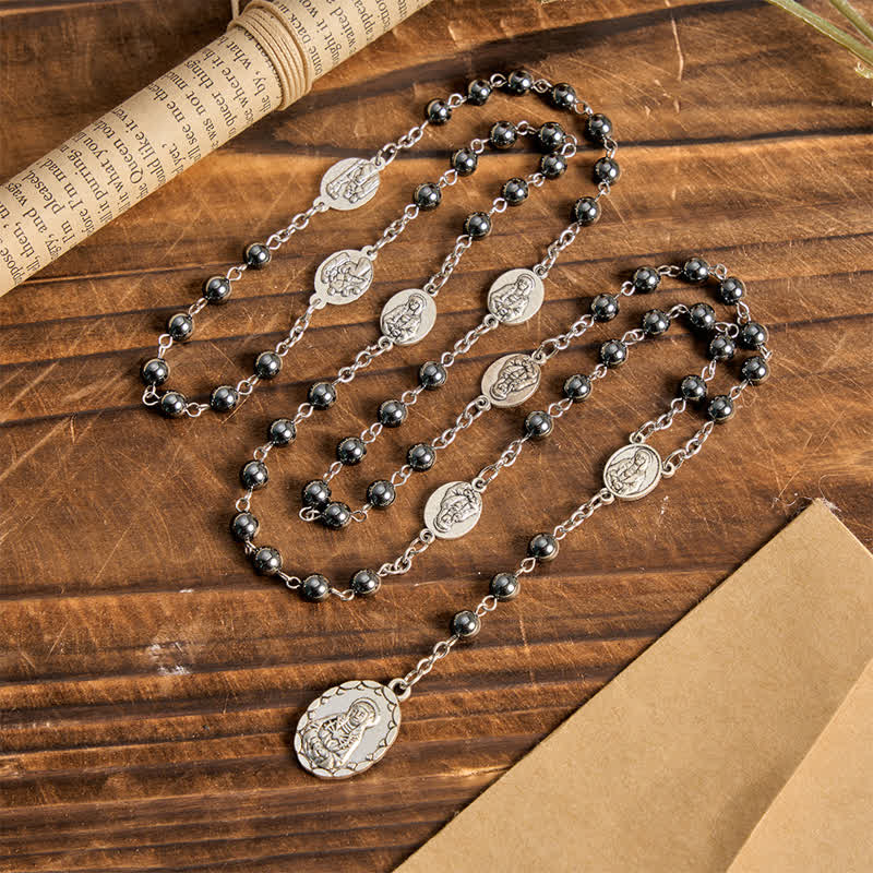 Christianartworkshop Our Lady of Sorrows Hematite Rosary Set: Emblem of Soft Heavenly Blessing - Our Lady - image 0