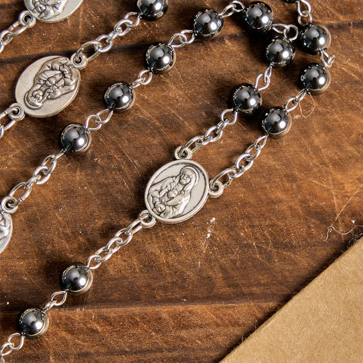 Christianartworkshop Our Lady of Sorrows Hematite Rosary Set: Emblem of Soft Heavenly Blessing - image 2