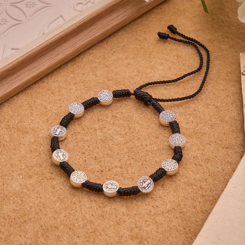 Christianartworkshop Deep Tone Cord St. Benedict Alloy Medallion Bracelet: Sign Of Resolute Sacred Shelter - St. Benedict - image 0