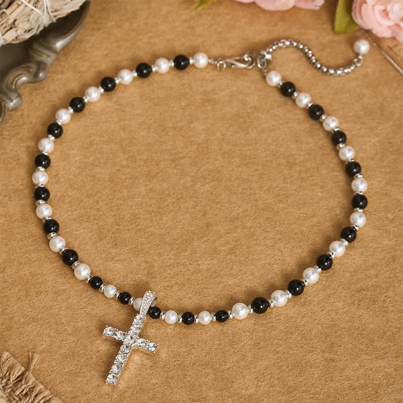 Christianartworkshop Polished Sparkle Cross Pearl Necklace: Sign Of Steady Celestial Guidance - Cross - image 0