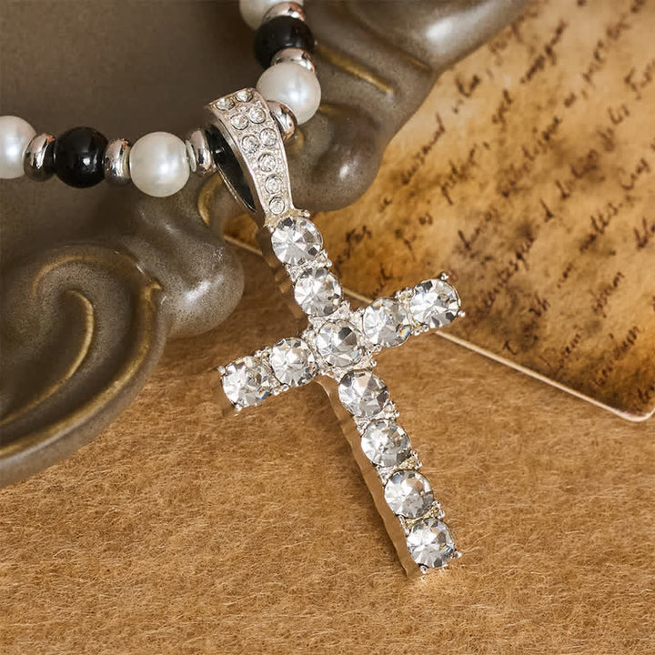 Christianartworkshop Polished Sparkle Cross Pearl Necklace: Sign Of Steady Celestial Guidance - image 4