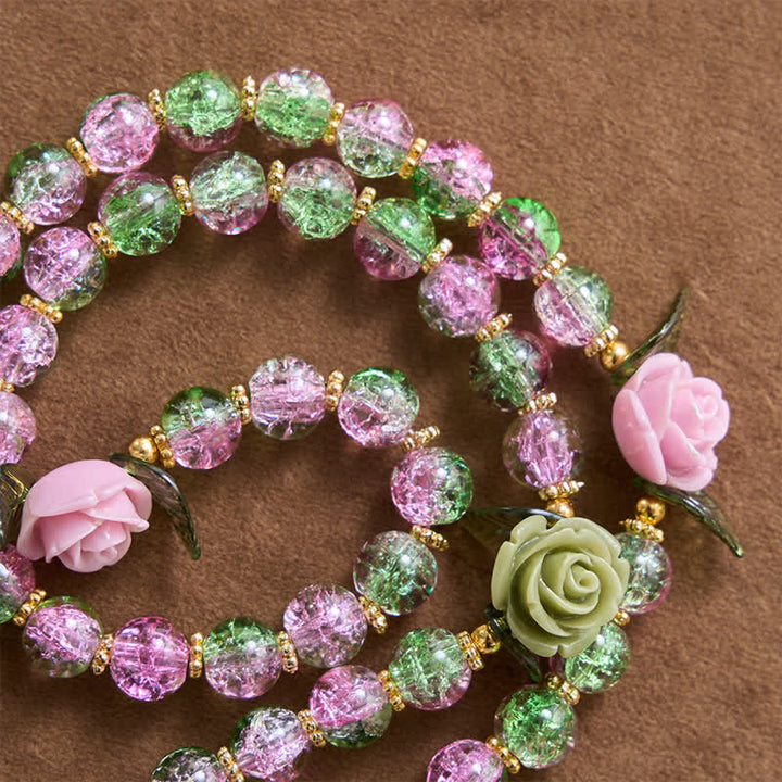 FREE Today: Pink & Green Crackle Faceted Glass Bead Rose Floral Our Lady Cross Rosary - image 6