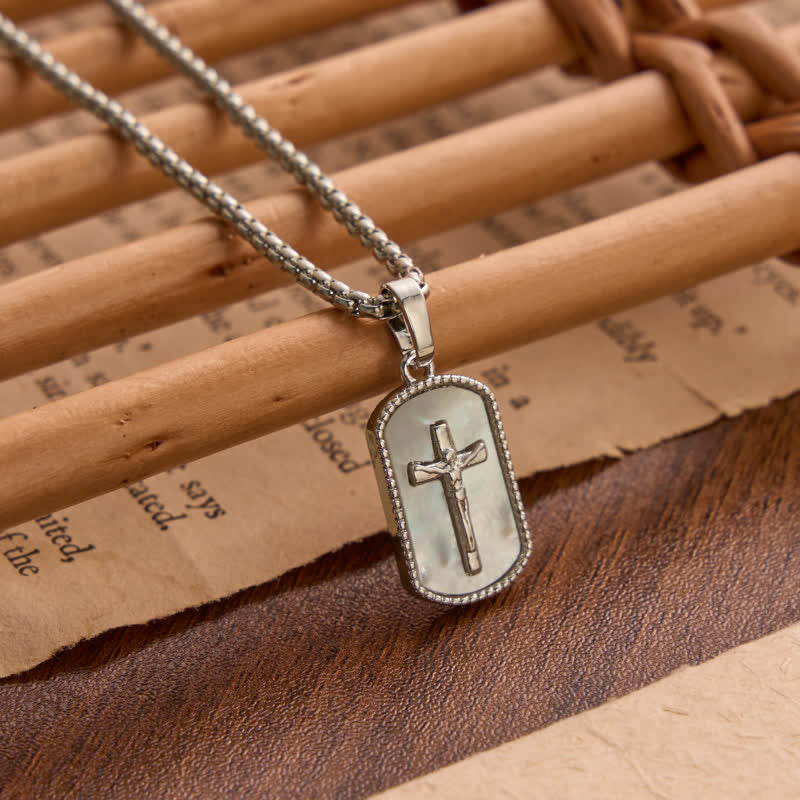 Christianartworkshop Dainty Box Link Shell Inlaid Crucifix Necklace: Emblem of Peaceful Inner Devotion - Silver - image 5