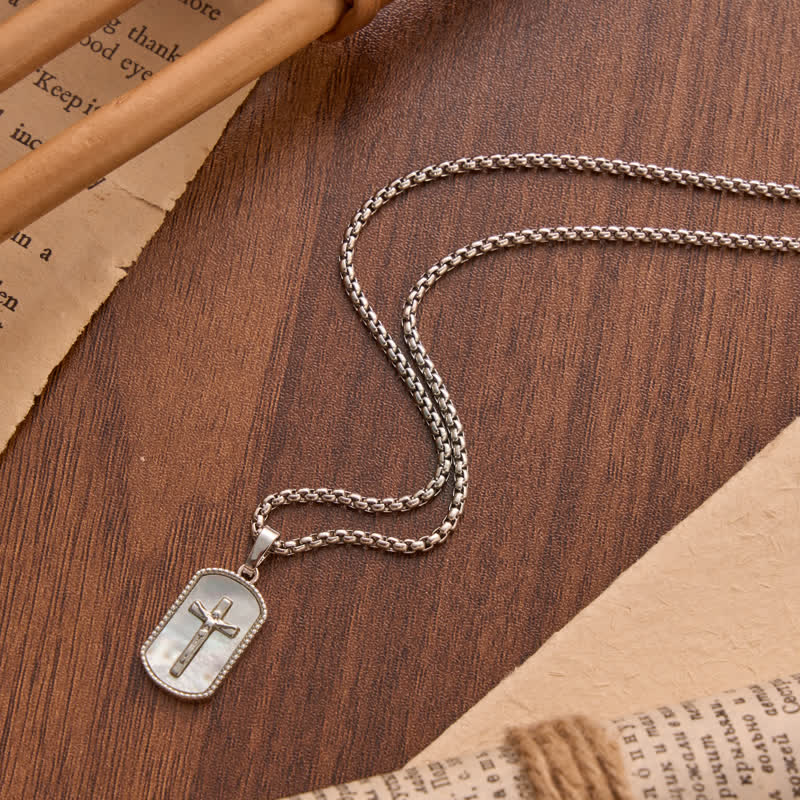 Christianartworkshop Dainty Box Link Shell Inlaid Crucifix Necklace: Emblem of Peaceful Inner Devotion - image 4