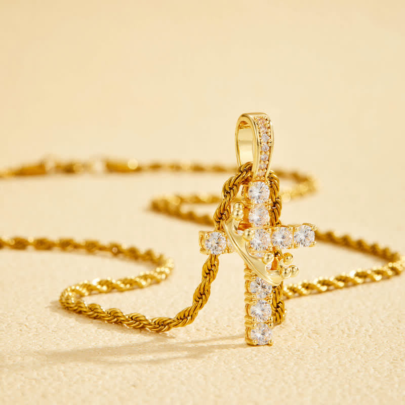 Christianartworkshop Fully Paved Shining Cross With Crown Accent: Charm of Radiant Heavenly Radiance - Golden - image 4