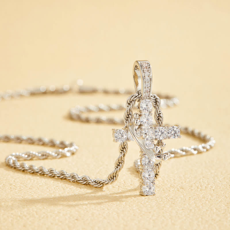 FREE Today: Fully Paved Shining Cross With Crown Accent: Charm of Radiant Heavenly Radiance - Silver - image 5