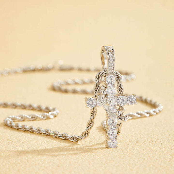 FREE Today: Fully Paved Shining Cross With Crown Accent: Charm of Radiant Heavenly Radiance - Silver - image 5