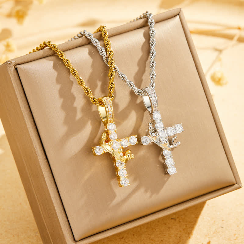 Christianartworkshop Fully Paved Shining Cross With Crown Accent: Charm of Radiant Heavenly Radiance - image 2