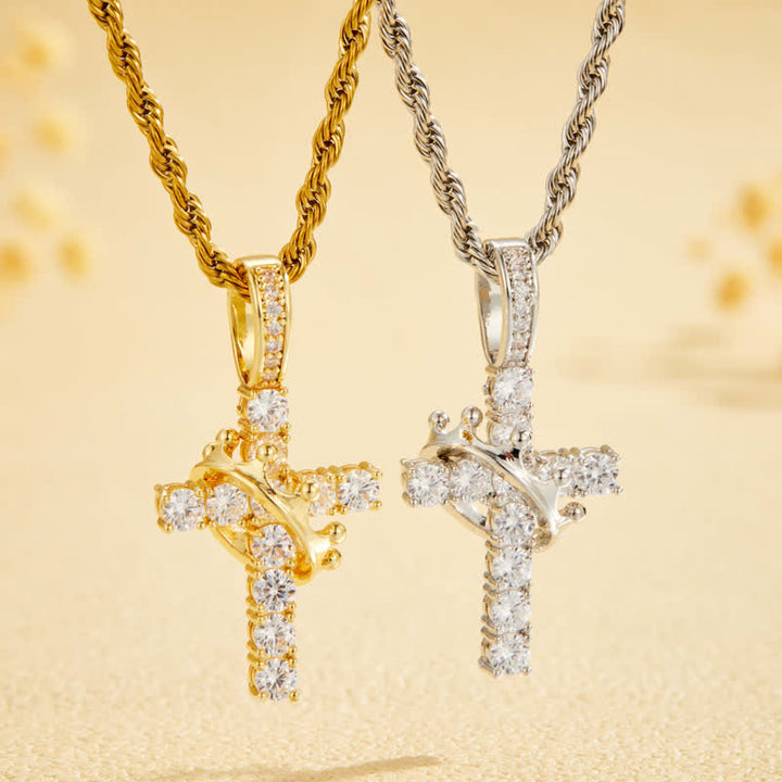 Christianartworkshop Fully Paved Shining Cross With Crown Accent: Charm of Radiant Heavenly Radiance - image 1