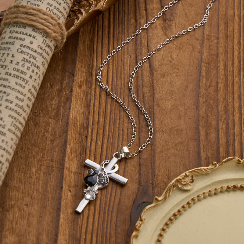 Christianartworkshop Paw Print Memorial Alloy Cross Necklace: Emblem Of Tender Heavenly Remembrance - image 1