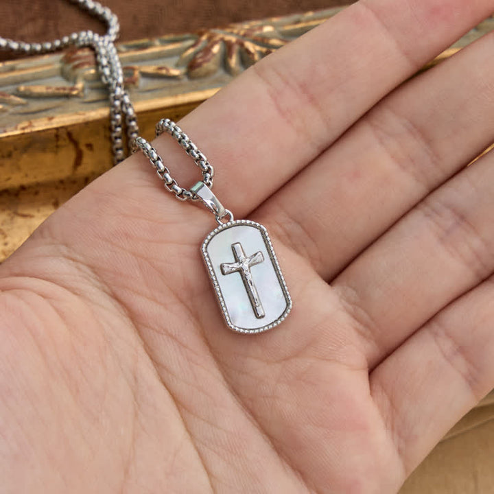 Christianartworkshop Dainty Box Link Shell Inlaid Crucifix Necklace: Emblem of Peaceful Inner Devotion - image 6