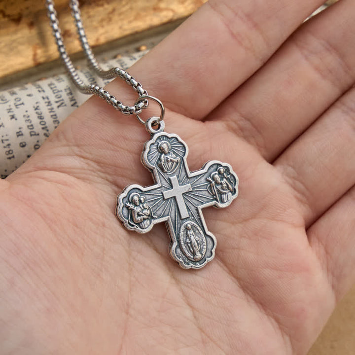 Christianartworkshop Four Sacred Portrait Cross Box‑Chain Necklace: Token Of Gentle Celestial Safeguard - image 2