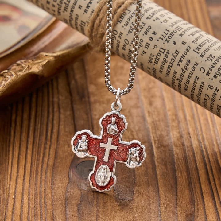 Christianartworkshop Four Sacred Portrait Cross Box‑Chain Necklace: Token Of Gentle Celestial Safeguard - Red - image 5