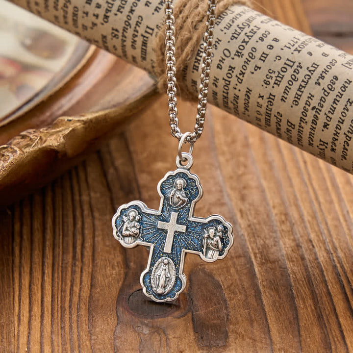 FREE Today: Four Sacred Portrait Cross Box‑Chain Necklace: Token Of Gentle Celestial Safeguard - Blue - image 4