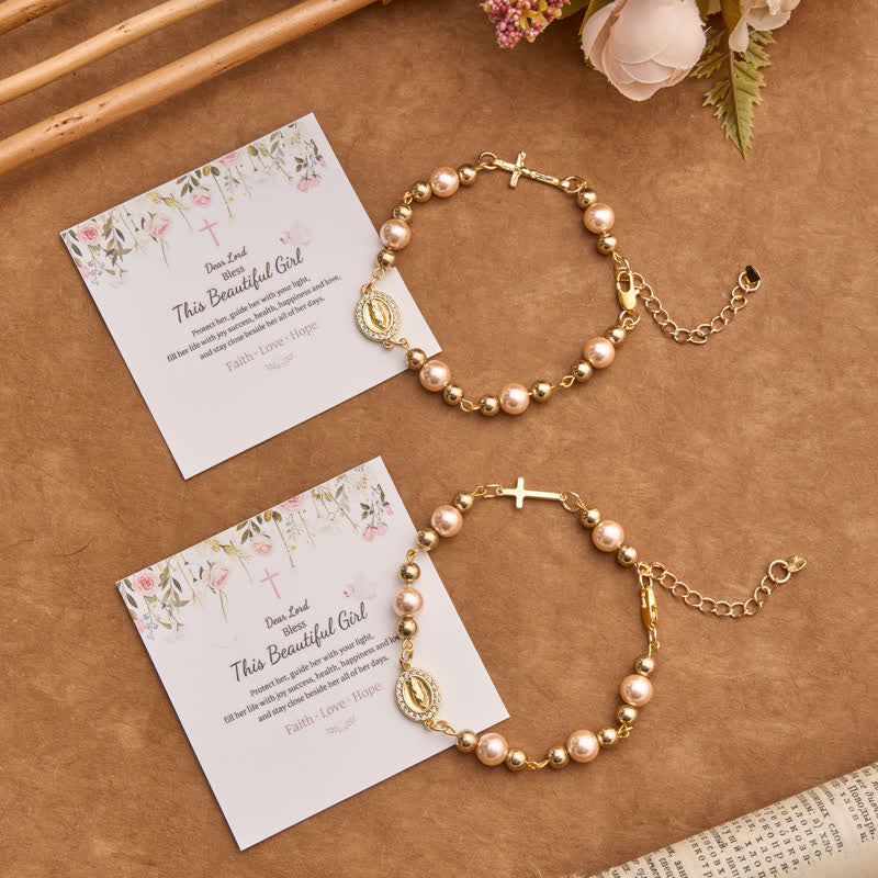 Christianartworkshop Pearl Bracelet With Cross Crucifix And Our Lady Charm: Sign Of Timeless Divine Grace - image 3