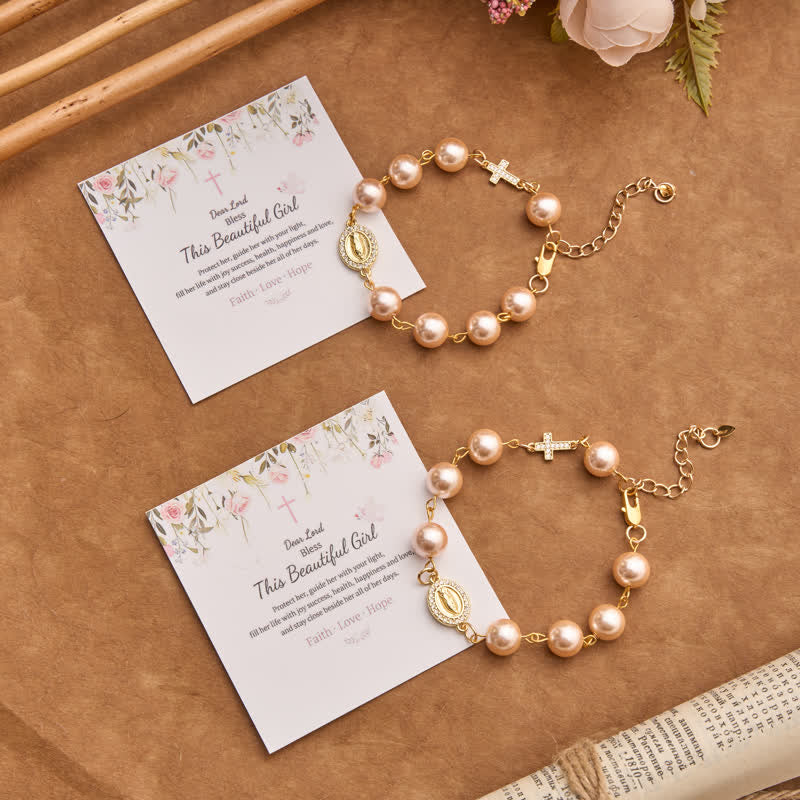 FREE Today: Pearl Bracelet With Cross Crucifix And Our Lady Charm: Sign Of Timeless Divine Grace - image 4
