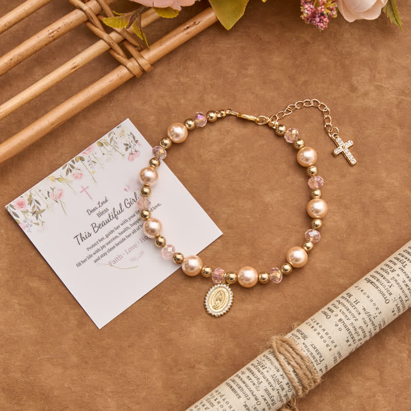 FREE Today: Pearl Bracelet With Cross Crucifix And Our Lady Charm: Sign Of Timeless Divine Grace - Our Lady & Cross A - image 0