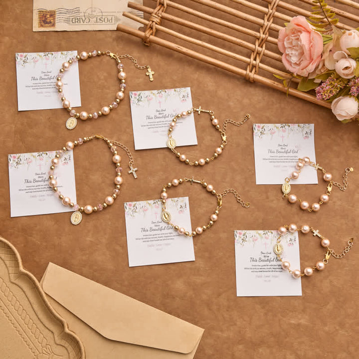 Christianartworkshop Pearl Bracelet With Cross Crucifix And Our Lady Charm: Sign Of Timeless Divine Grace - image 1