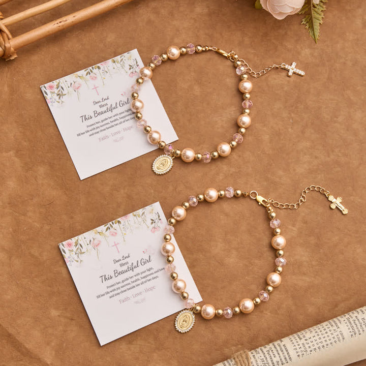 FREE Today: Pearl Bracelet With Cross Crucifix And Our Lady Charm: Sign Of Timeless Divine Grace - image 2