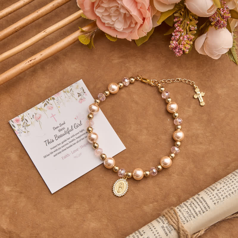 Christianartworkshop Pearl Bracelet With Cross Crucifix And Our Lady Charm: Sign Of Timeless Divine Grace - Our Lady & Crucifix E - image 8
