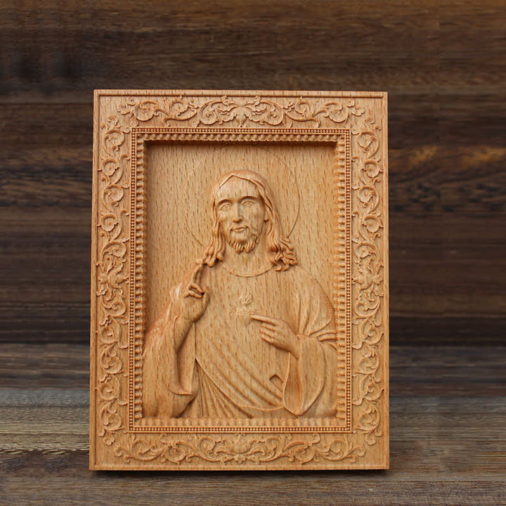 Christianartworkshop Ornate Border Beech Wood Carved Icon Of Our Lady And Jesus: Sign Of Soft Divine Solace - image 1