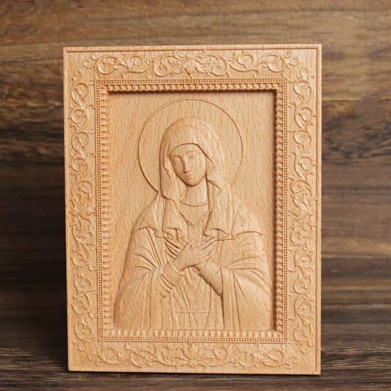 Christianartworkshop Ornate Border Beech Wood Carved Icon Of Our Lady And Jesus: Sign Of Soft Divine Solace - Our Lady of Humility - image 5
