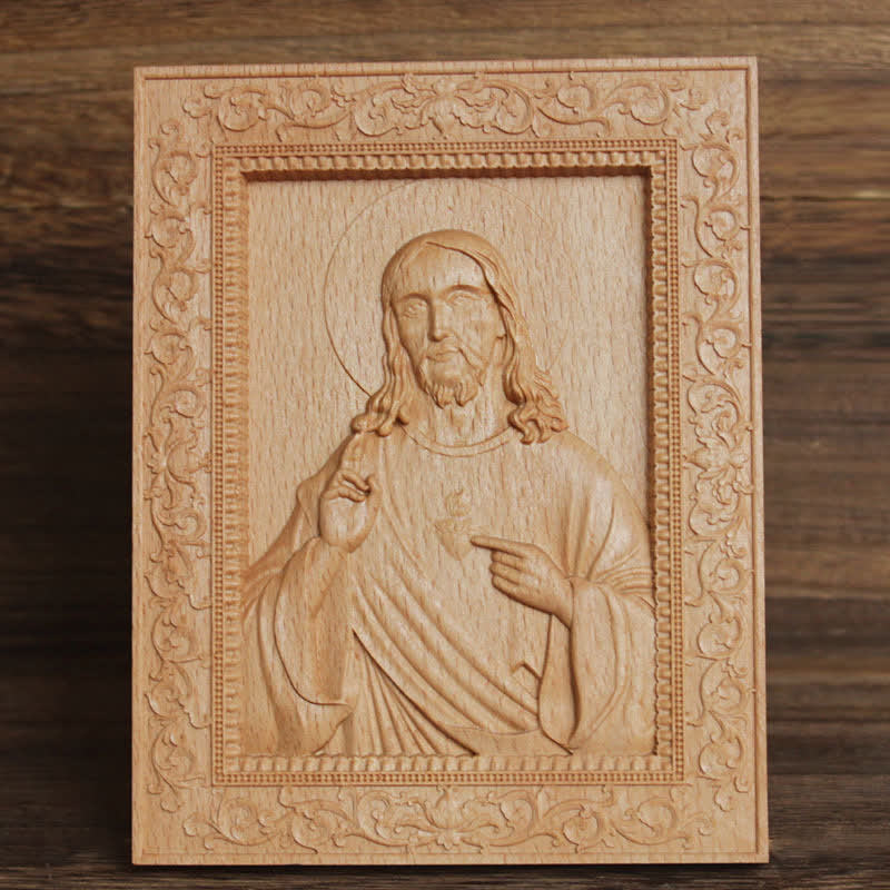 Christianartworkshop Ornate Border Beech Wood Carved Icon Of Our Lady And Jesus: Sign Of Soft Divine Solace - Jesus - image 0