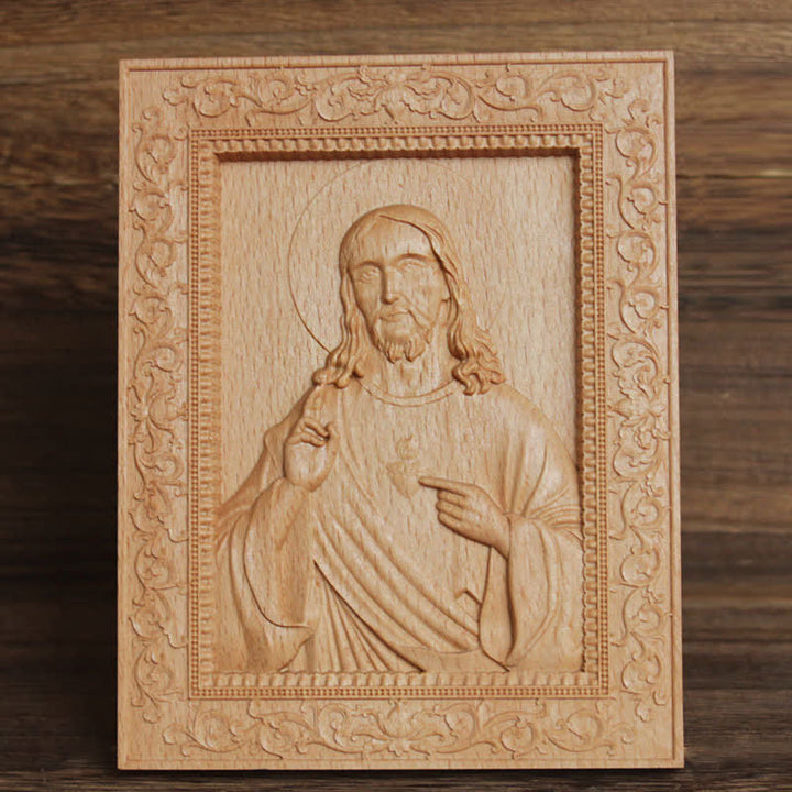 Christianartworkshop Ornate Border Beech Wood Carved Icon Of Our Lady And Jesus: Sign Of Soft Divine Solace - Jesus - image 0