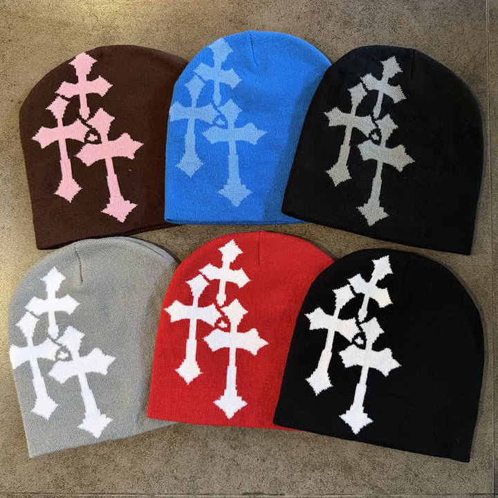 Christianartworkshop Triple Cross Jacquard Knit Beanie: Emblem of Timeless Heavenly Grace - image 0