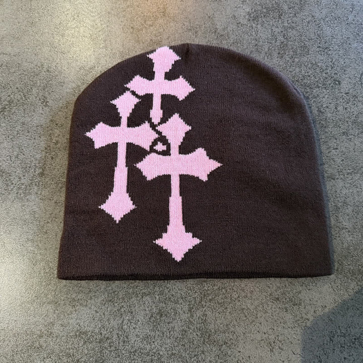 Christianartworkshop Triple Cross Jacquard Knit Beanie: Emblem of Timeless Heavenly Grace - Coffee - image 11