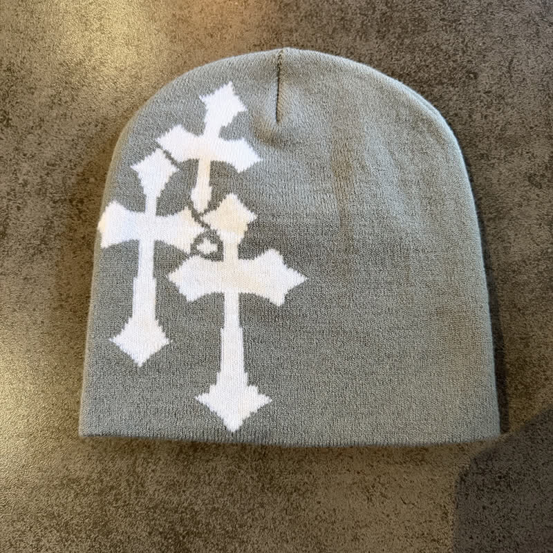 Christianartworkshop Triple Cross Jacquard Knit Beanie: Emblem of Timeless Heavenly Grace - Grey - image 11