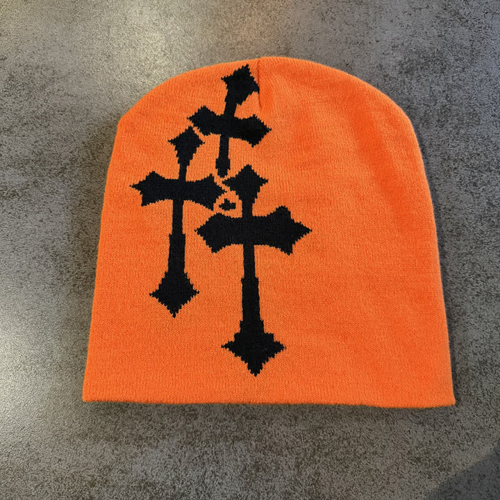 Christianartworkshop Triple Cross Jacquard Knit Beanie: Emblem of Timeless Heavenly Grace - Orange - image 12