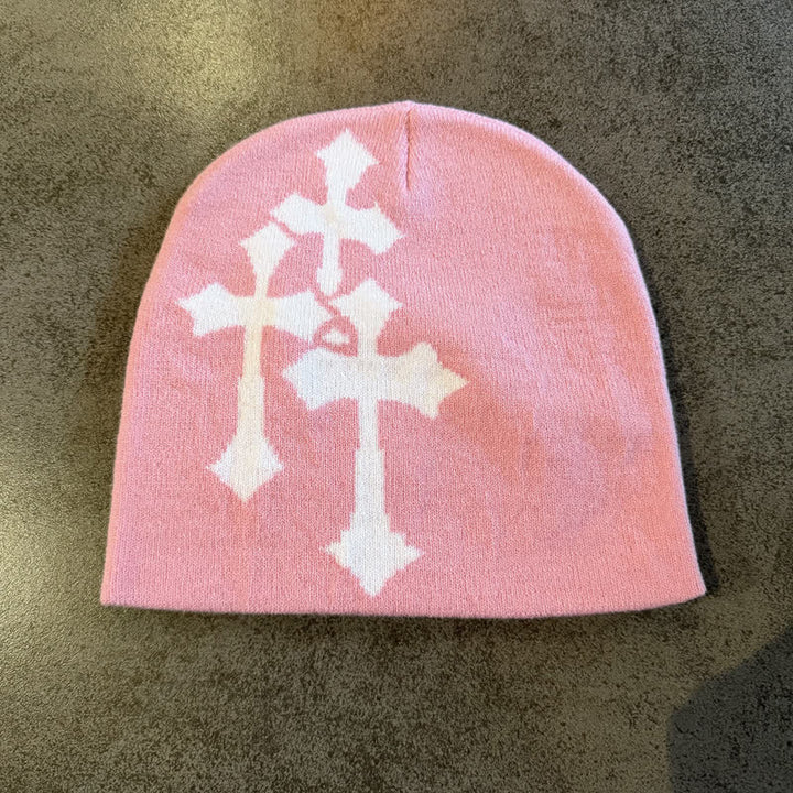 Christianartworkshop Triple Cross Jacquard Knit Beanie: Emblem of Timeless Heavenly Grace - Pink - image 10