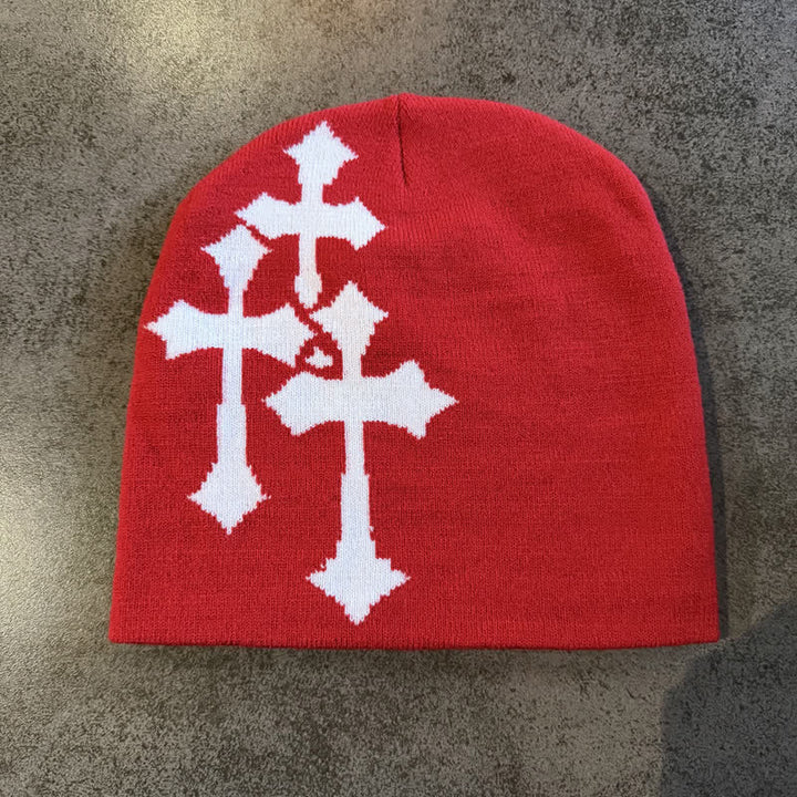 Christianartworkshop Triple Cross Jacquard Knit Beanie: Emblem of Timeless Heavenly Grace - Red - image 8