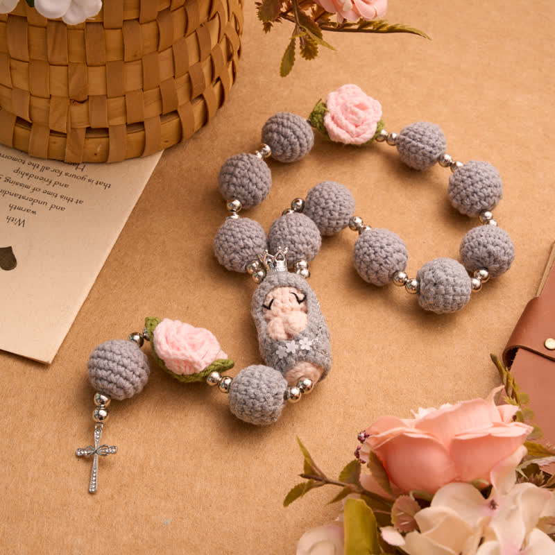 Christianartworkshop Crocheted Rosary With Our Lady & Holy Spirit: Emblem of Gentle Heavenly Tenderness - Grey - image 6