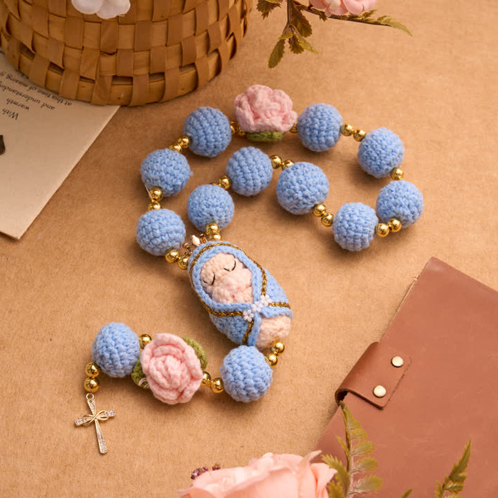 Christianartworkshop Crocheted Rosary With Our Lady & Holy Spirit: Emblem of Gentle Heavenly Tenderness - Blue - image 4