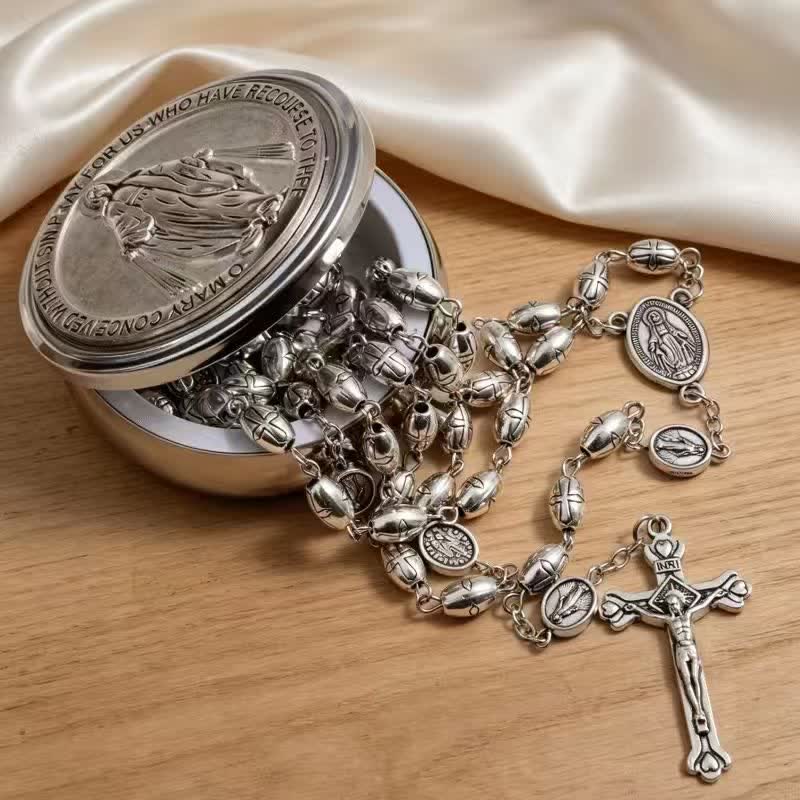 Christianartworkshop Embossed Alloy Rosary With Our Lady Miraculous Medal & Sacred Crucifix - image 2