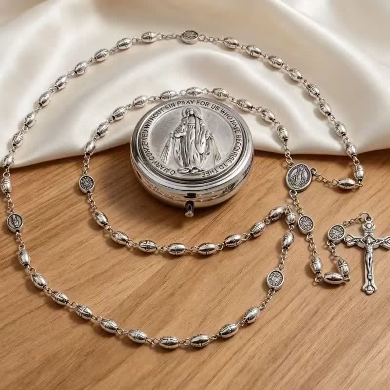 Christianartworkshop Embossed Alloy Rosary With Our Lady Miraculous Medal & Sacred Crucifix - image 1