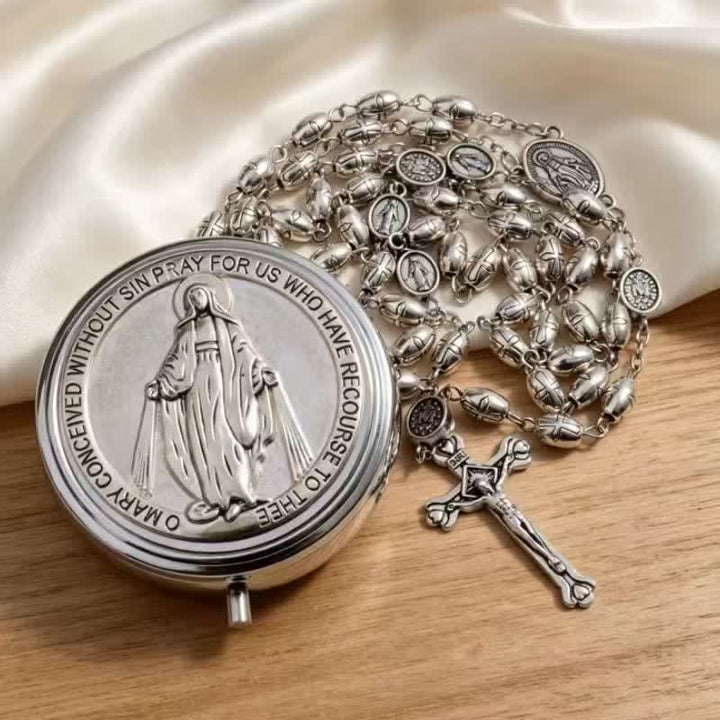 Christianartworkshop Embossed Alloy Rosary With Our Lady Miraculous Medal & Sacred Crucifix - Our Lady & Crucifix - image 0