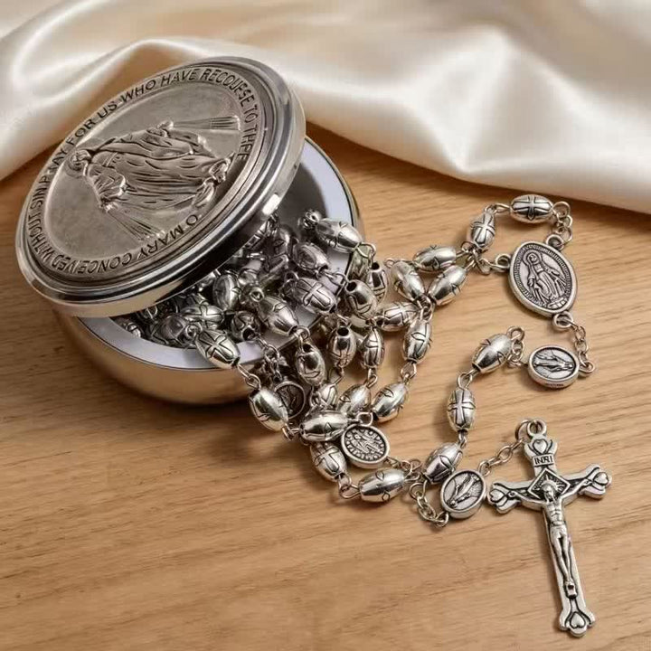 Christianartworkshop Embossed Alloy Rosary With Our Lady Miraculous Medal & Sacred Crucifix - image 1