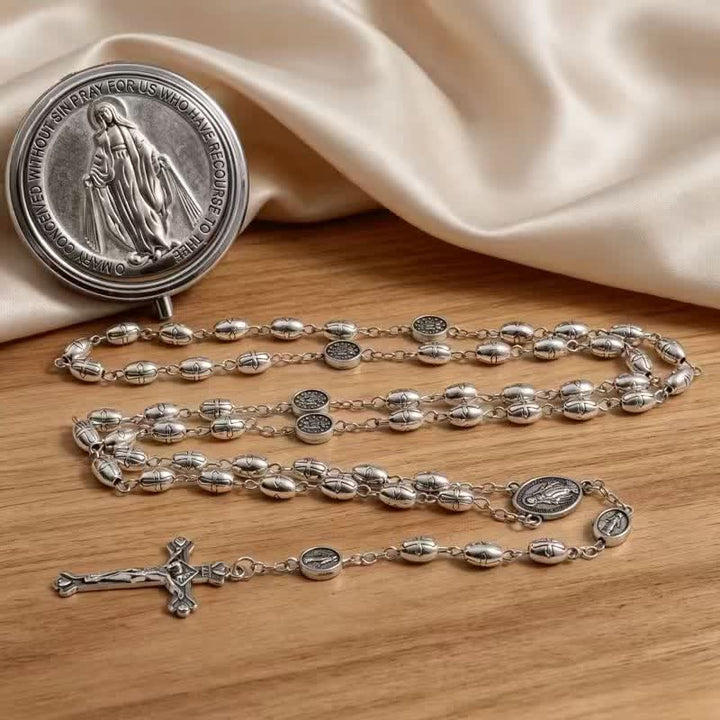Christianartworkshop Embossed Alloy Rosary With Our Lady Miraculous Medal & Sacred Crucifix - image 2