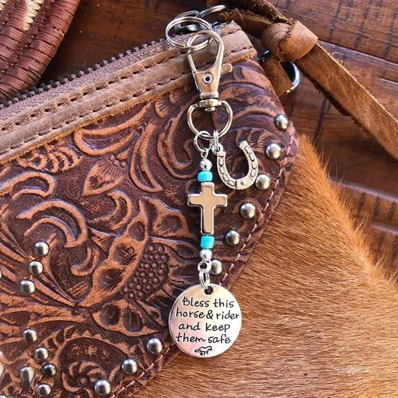 FREE Today: Multi‑Use Metal Keychain Horse Saddle and Bridle Charm Clip With Cross Blessing - Cross A - image 0