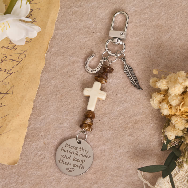Christianartworkshop Multi‑Use Metal Keychain Horse Saddle and Bridle Charm Clip With Cross Blessing - Cross D - image 6