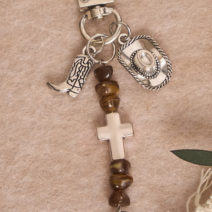 Christianartworkshop Multi‑Use Metal Keychain Horse Saddle and Bridle Charm Clip With Cross Blessing - Cross C - image 4